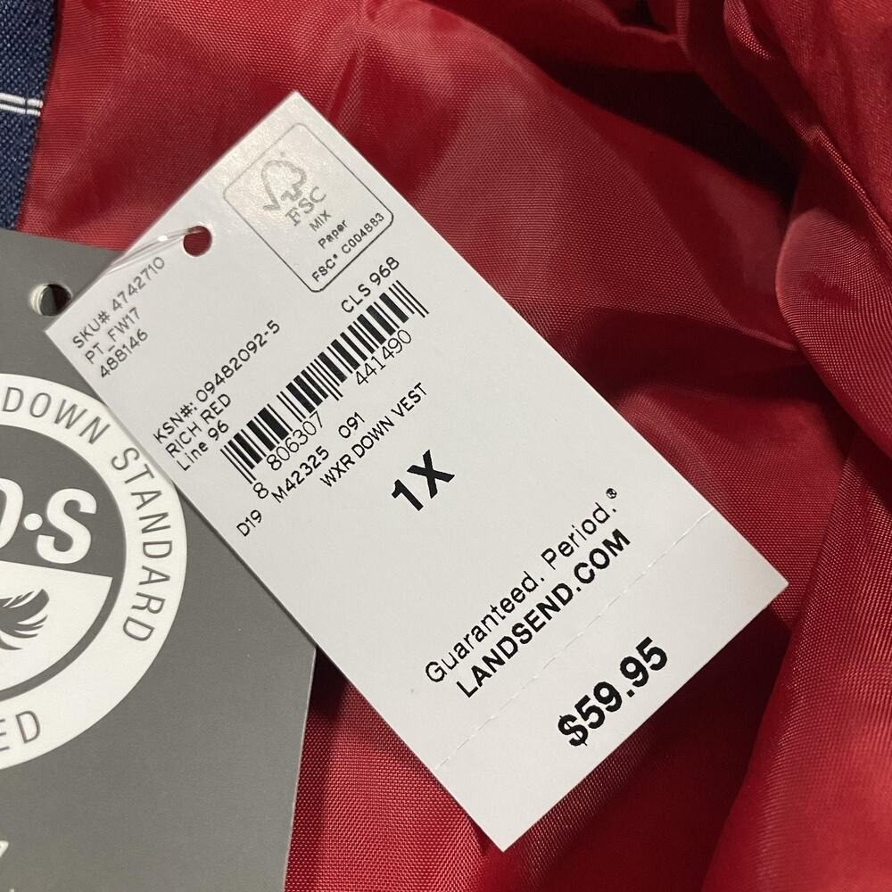 Lands' End Vest Womens 1X Red Down Puffer Quilted Full Zip HyperDry Insulated - Picture 3 of 6